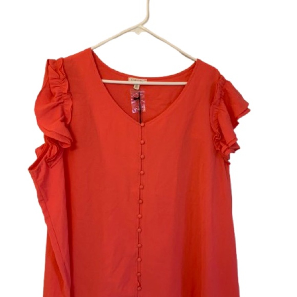 CAbi Red Button-Front Blouse with Ruffle Sleeves Plus size 2x